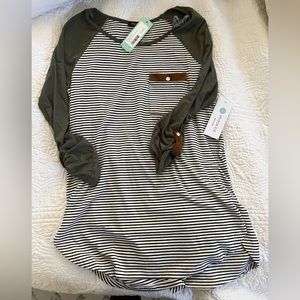 NWT Pink Clover olive strip shirt, size small